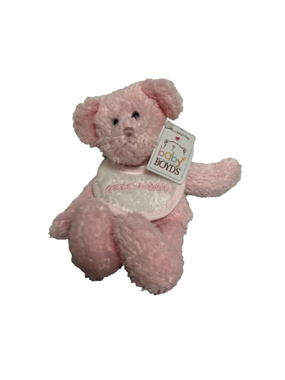 Vintage Baby Boyd's Plush Bear Pink Teddy Peek A Boo Bib Rattle Pinkie W/ Tag